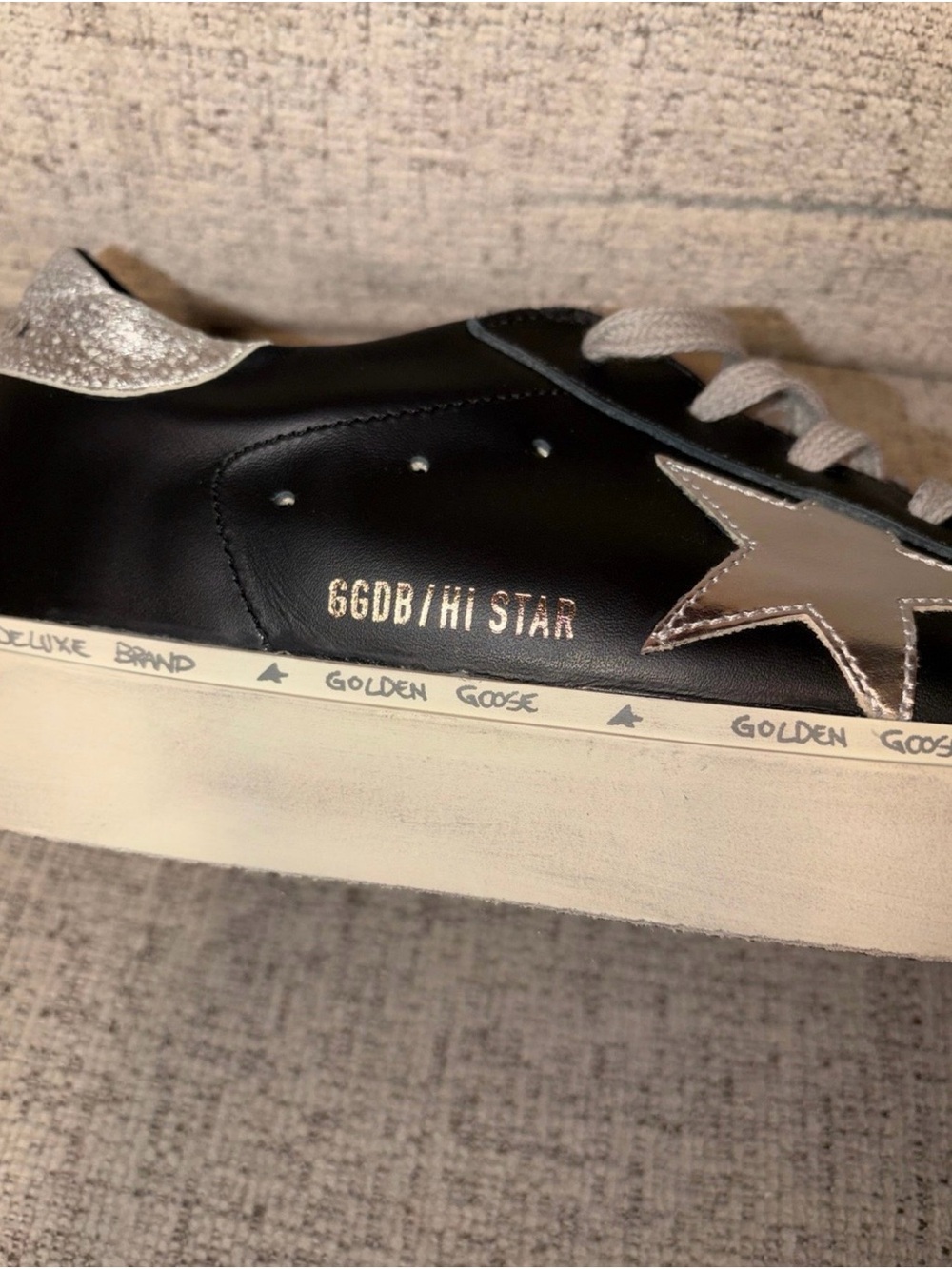 Golden Goose Black Leather Sneakers with Silver Star - Picture 4 of 6